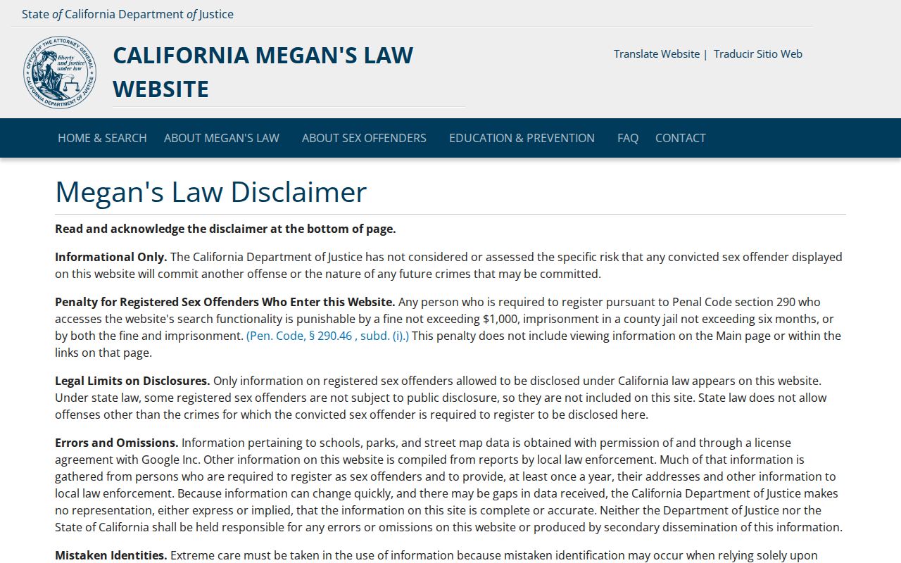 Santa Paula neighbors California Megan's Law official safety registry