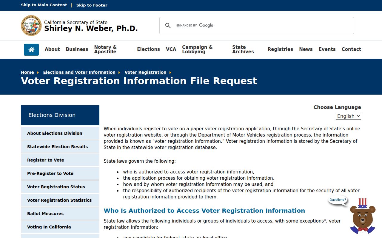 Santa Paula neighbors California voter information file request