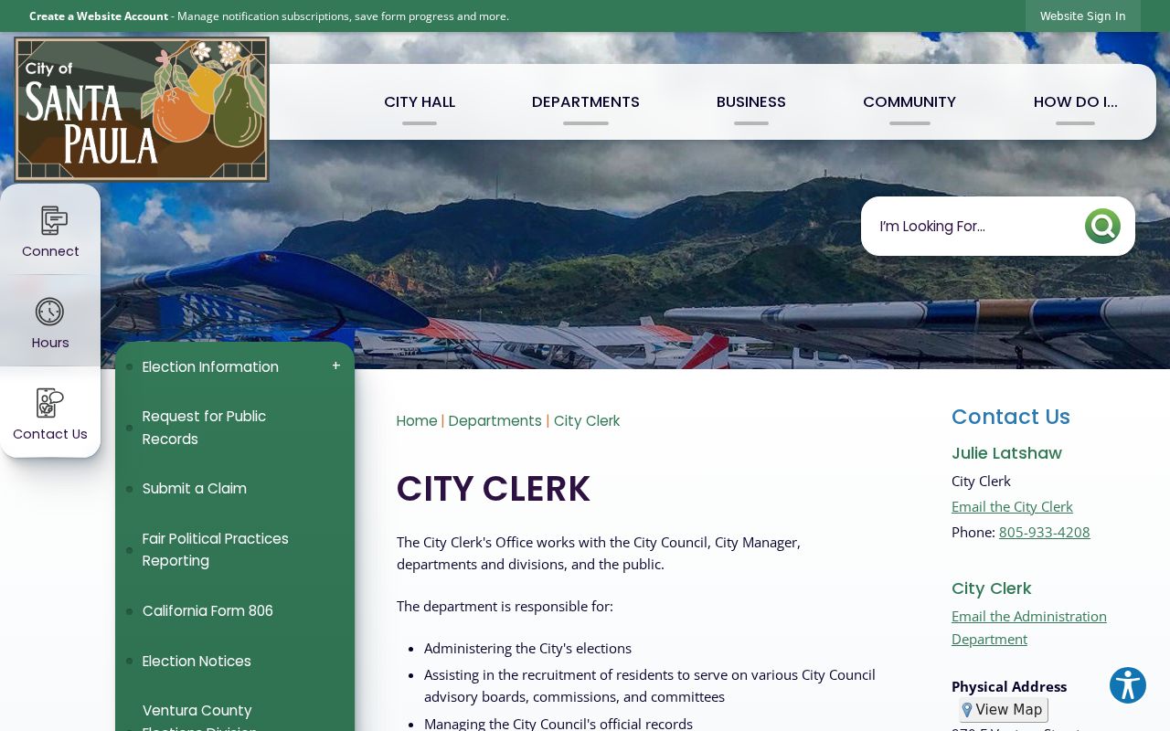 Santa Paula residents directory City Clerk records page