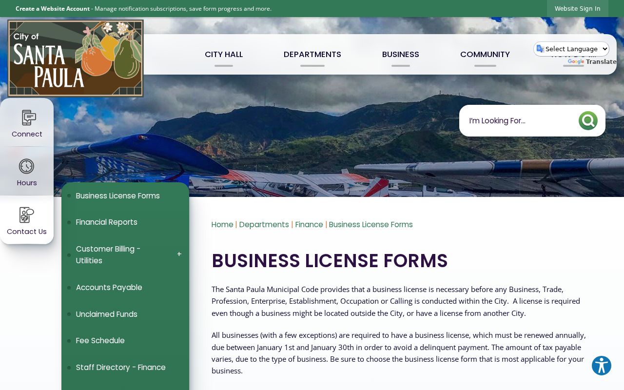 Santa Paula ZIP code directory city business license forms